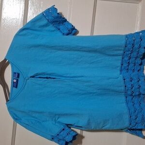 Expressions Sky Blue Blouse with Lace Trim (Rox105)